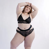 Product thumbnail Wild Lace Long Line Bra Black - Monique Morin Model 40B wearing size XL