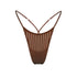 Brown opaque on sheer striped microfiber thong with skinny side elastic with stretch