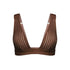 Brown opaque on sheer striped microfiber plunge bralette, pull-on style with wide underbust elastic band