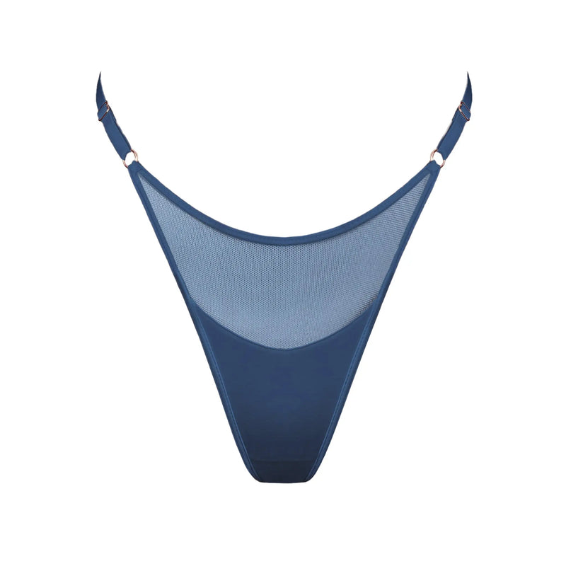 Core Adjustable Thong Dark Denim Blue Pre-Order - Monique Morin Lingerie