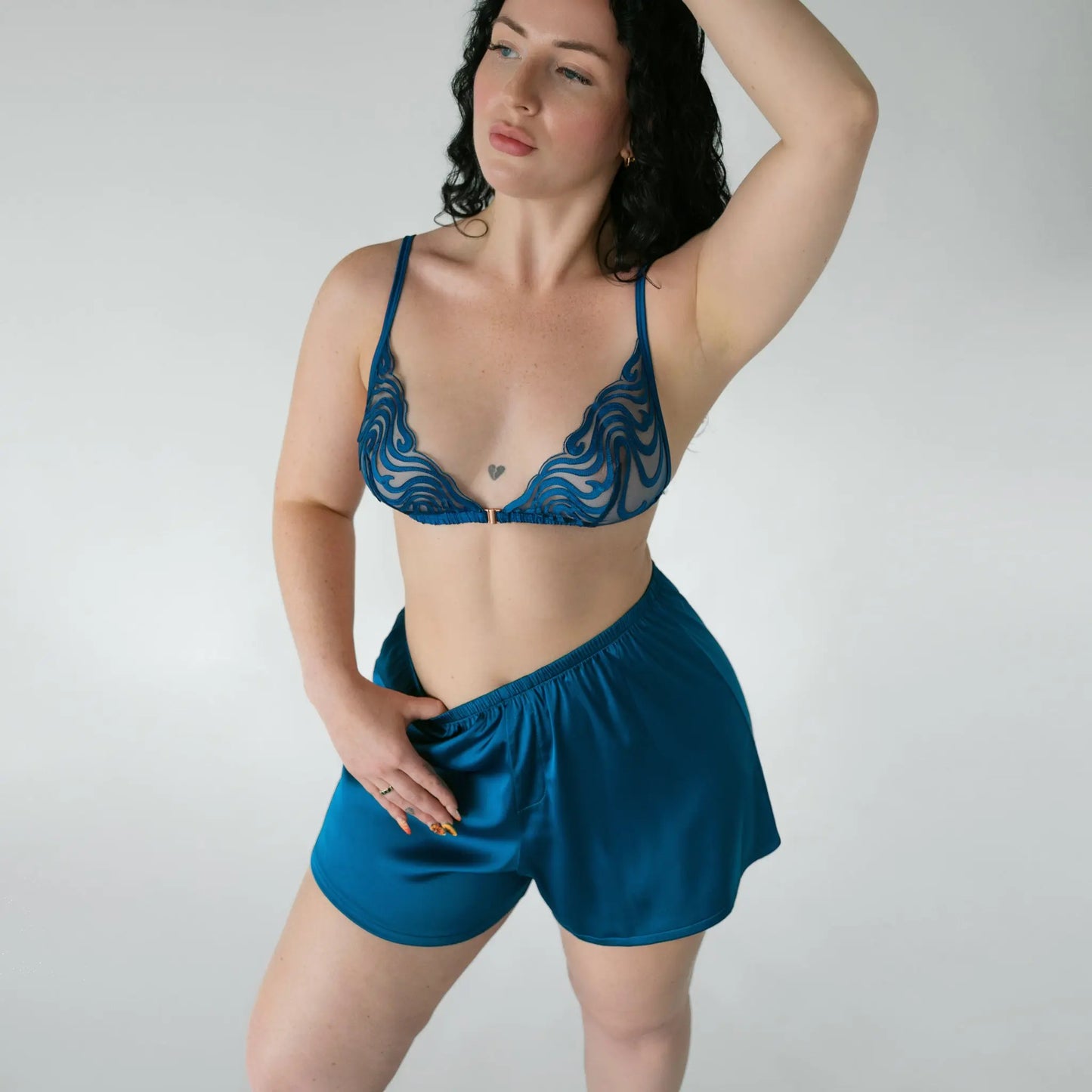 Blue high waist satin shorts