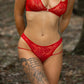 Red lace cutout illusion moderate coverage panty