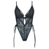 Black lace bodysuit with adjustable side ties and lightly lined cups