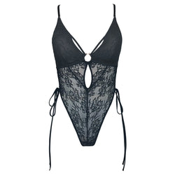 Amphitrite Side Tie Bodysuit Black + - Monique Morin Lingerie