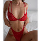 Red lace cutout illusion moderate coverage panty and lace bralette with cutout strap detail