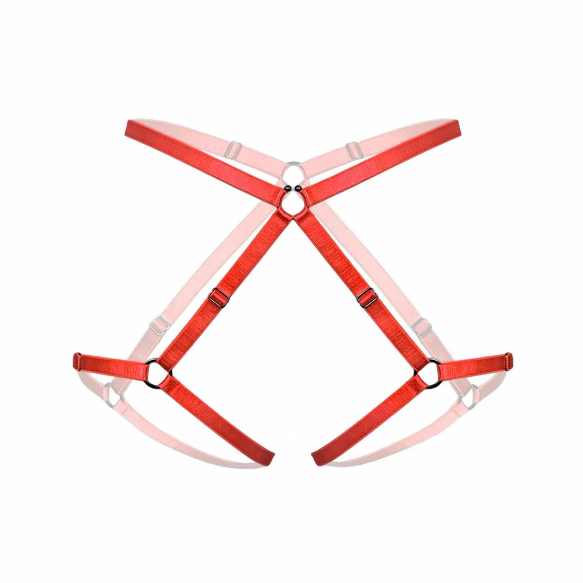 Red elastic, adjustable pull-on harness