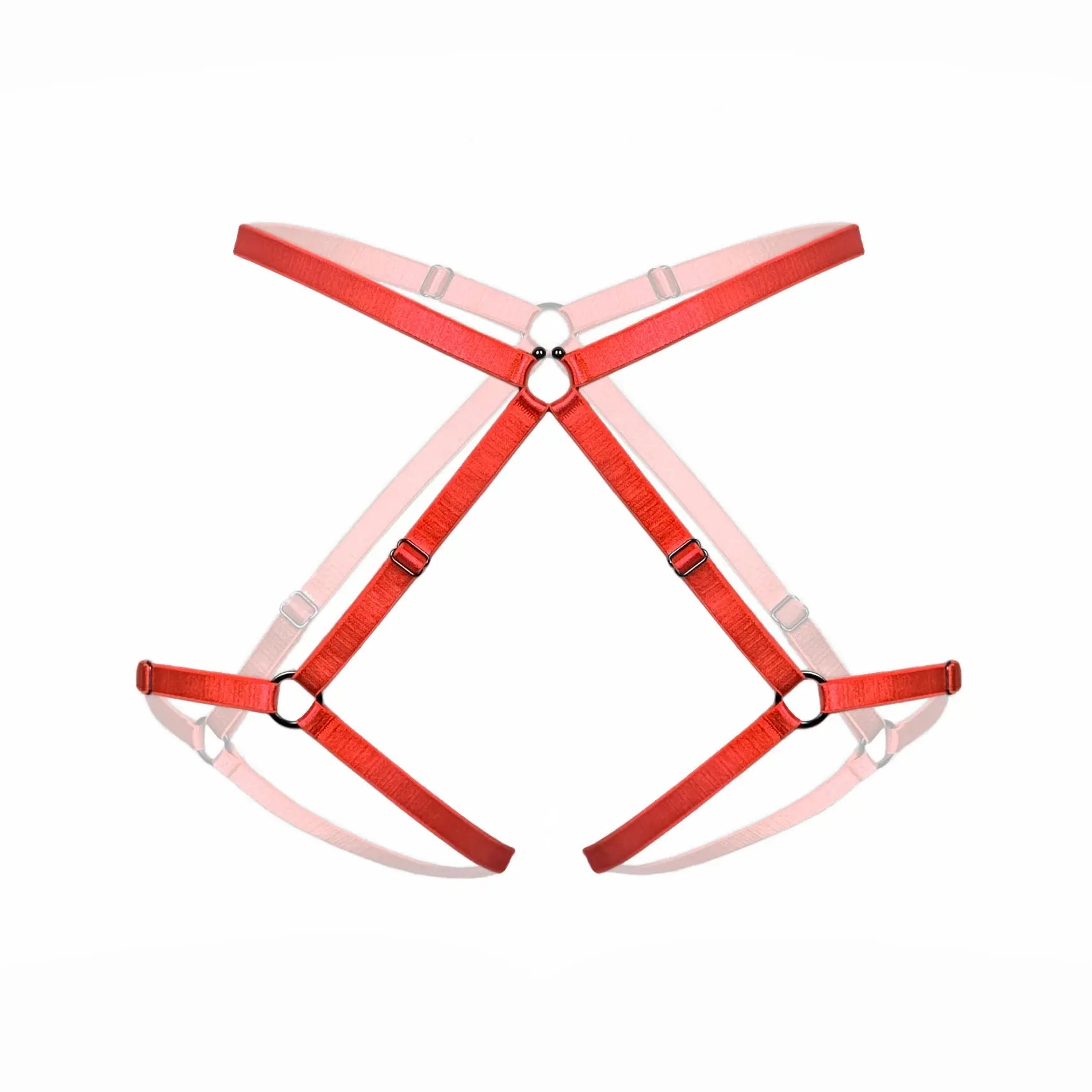 Red elastic, adjustable pull-on harness