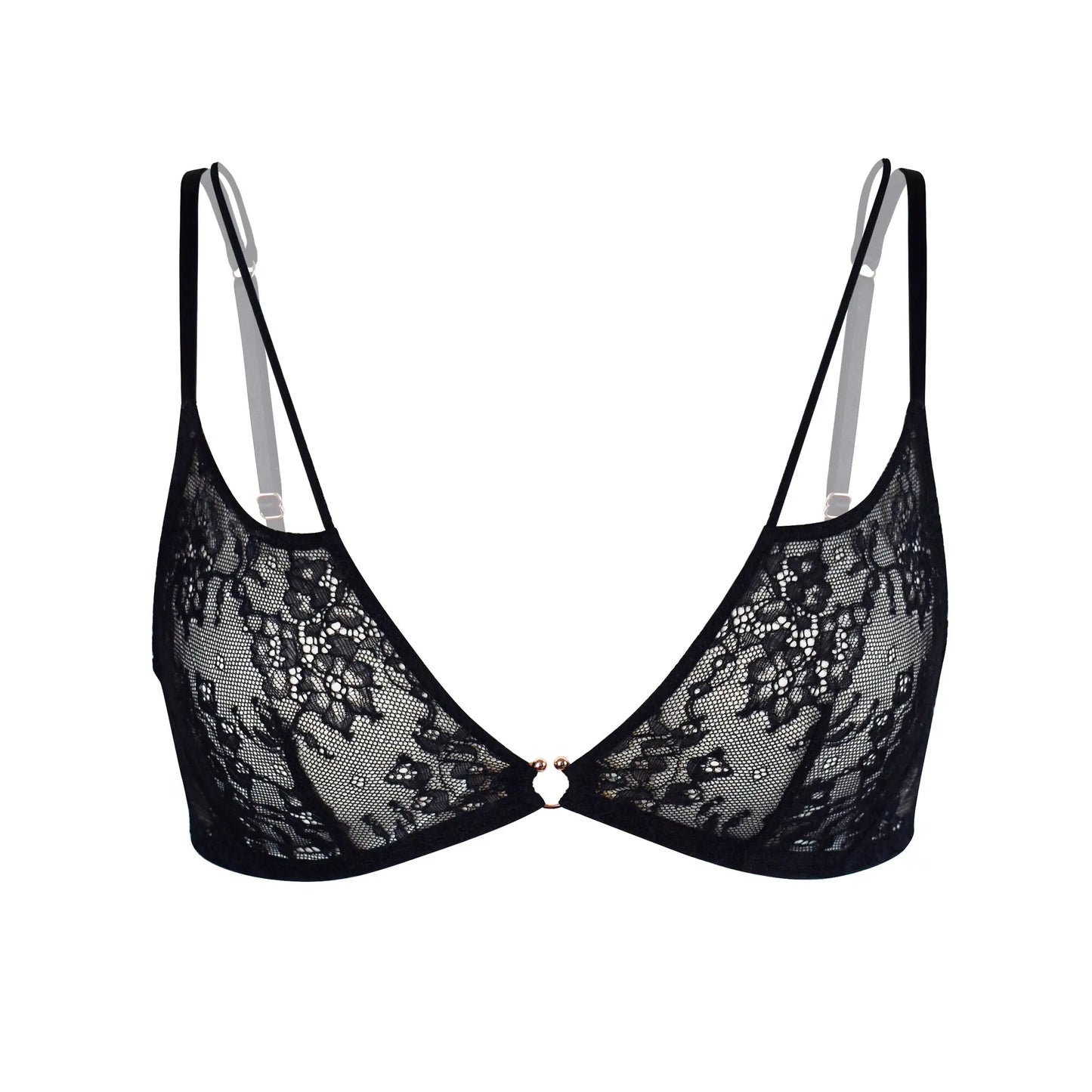 Black Lace Bralette with cutout strap detail and back closure