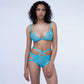 Blue Lace Bralette with cutout strap detail and back closure, adjustable elastic harness and cutout illusion moderate coverage panty