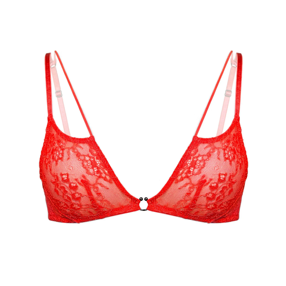 Red lace bralette with cutout strap detail