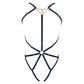 Black, soft-touch full torso, fully adjustable body harness with triangular chain accent at neck.