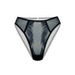 Black tulle cheeky panty with liquid shine effect embroidery, adjustable and detachable waist strap