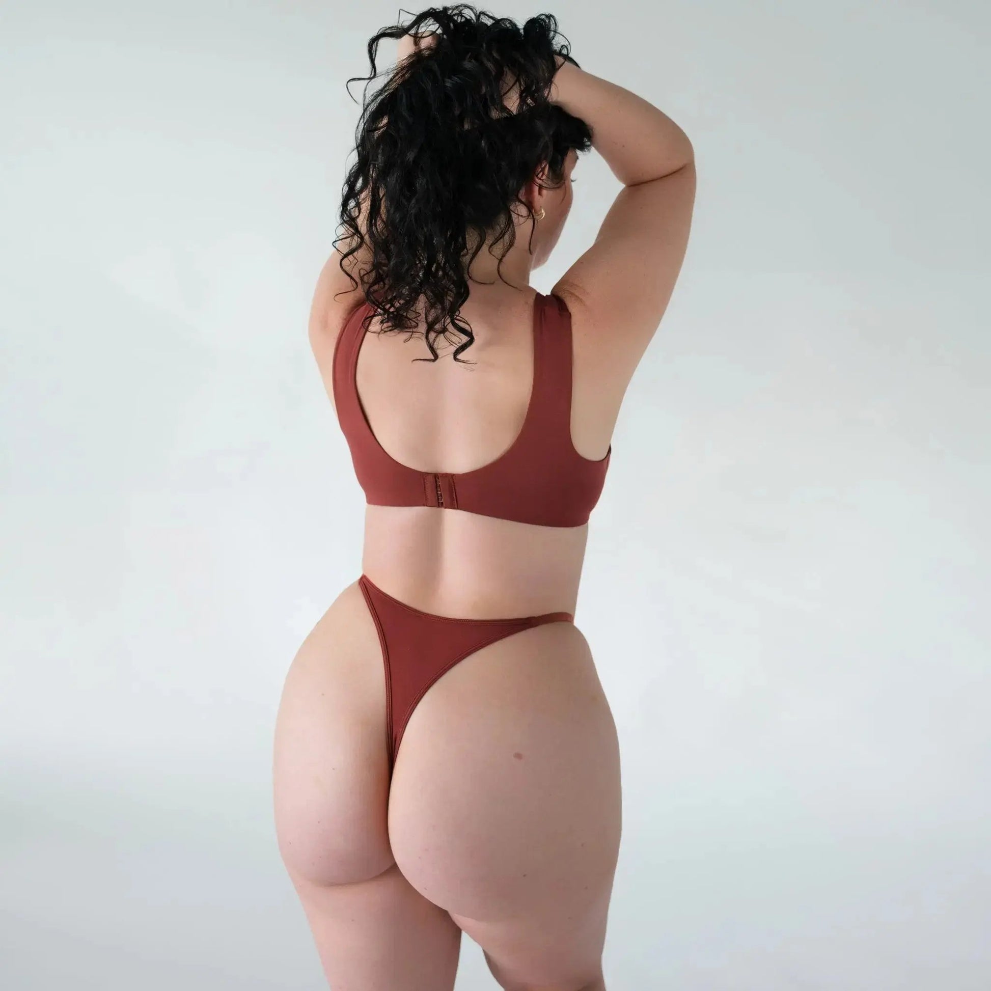 Brown modal thong with adjustable side strap