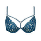 Blue tulle embroidered 3D one-piece underwire bra with adjustable straps and back closure
