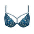 Blue tulle embroidered 3D one-piece underwire bra with adjustable straps and back closure