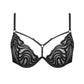 Black tulle embroidered 3D one-piece underwire bra with adjustable straps and back closure