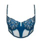 Blue tulle embroidered bustier with flexible underwire and adjustable straps and back closure
