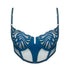 Blue tulle embroidered bustier with flexible underwire and adjustable straps and back closure