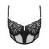 Black tulle embroidered bustier with flexible underwire and adjustable straps and back closure