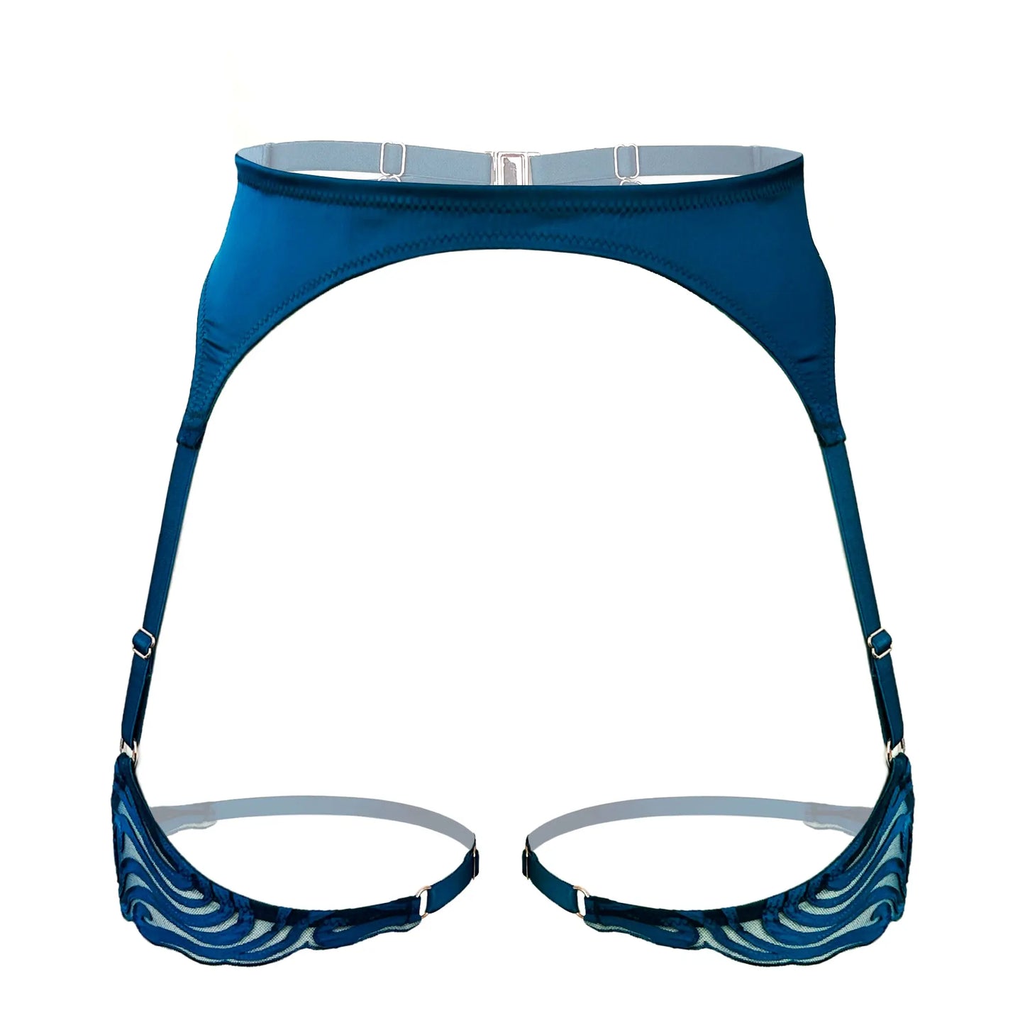 Blue tulle embroidered garter fully adjustable in rise and contour