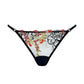 Black tulle thong, regular rise with warm-tone floral embroidery