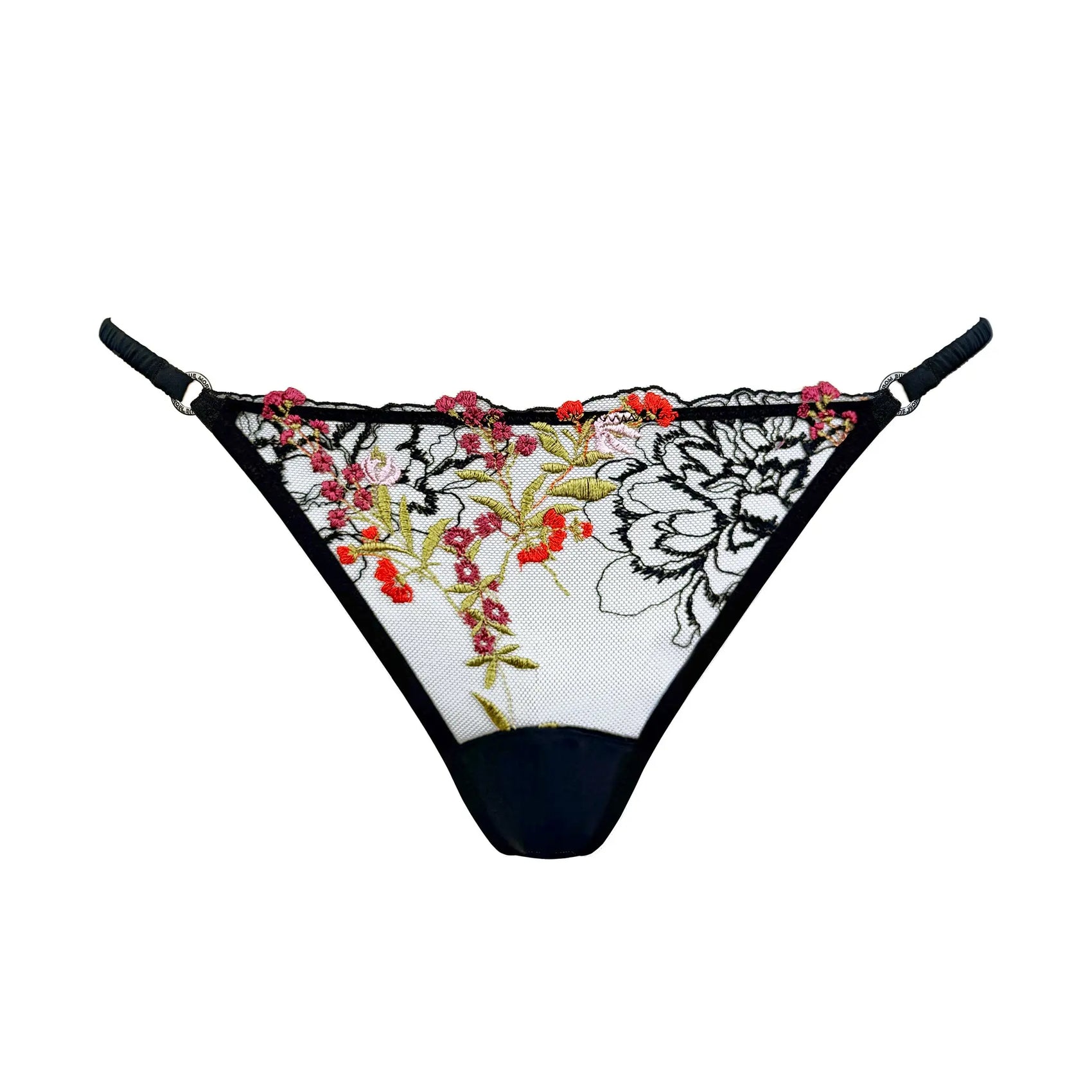 Elysium Embroidery Thong in Obsidian - Monique Morin Lingerie