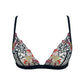 Black floral embroidered wireless triangle bralette with adjustable straps and back closure