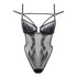 Black rigid tulle bodysuit with liquid shine effect embroidery with adjustable straps