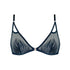 Black rigid tulle bralette with liquid shine effect embroidery with adjustable straps and front closure