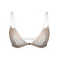 White rigid tulle bralette with liquid shine effect embroidery with adjustable straps and front closure