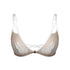 White rigid tulle bralette with liquid shine effect embroidery with adjustable straps and front closure