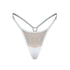 White rigid tulle thong with liquid shine effect embroidery with adjustable waist strap