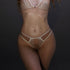 White tulle cheeky panty with liquid shine effect embroidery, adjustable and detachable waist strap