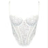 White lace corset with flexible underwire, high support, adjustable straps and adjustable back clasp closure