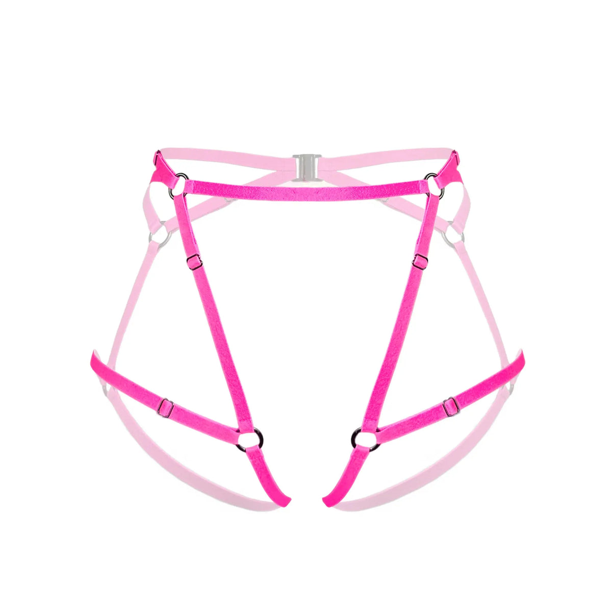 Pink soft touch elastic harness, fully adjustable with back clasp closure