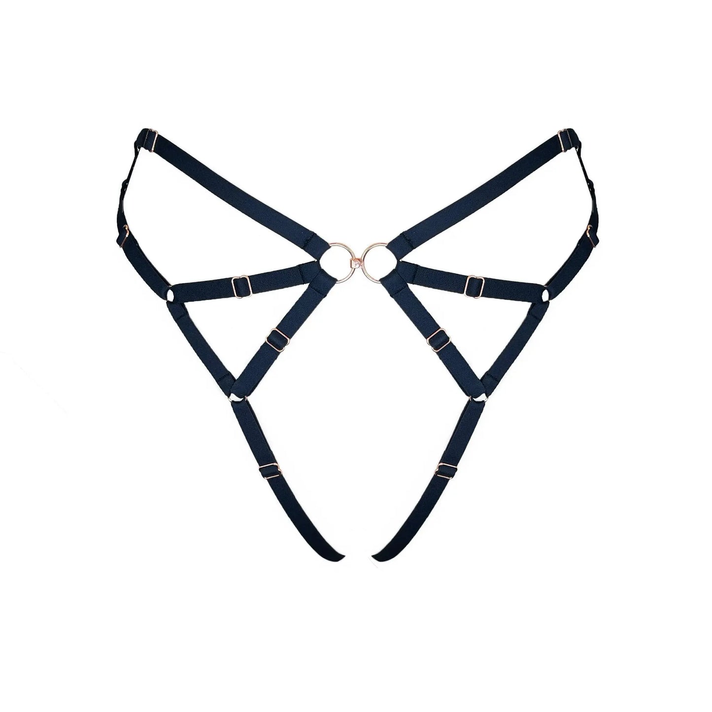 Black soft touch elastic harness panty fully adjustable in rise and contour
