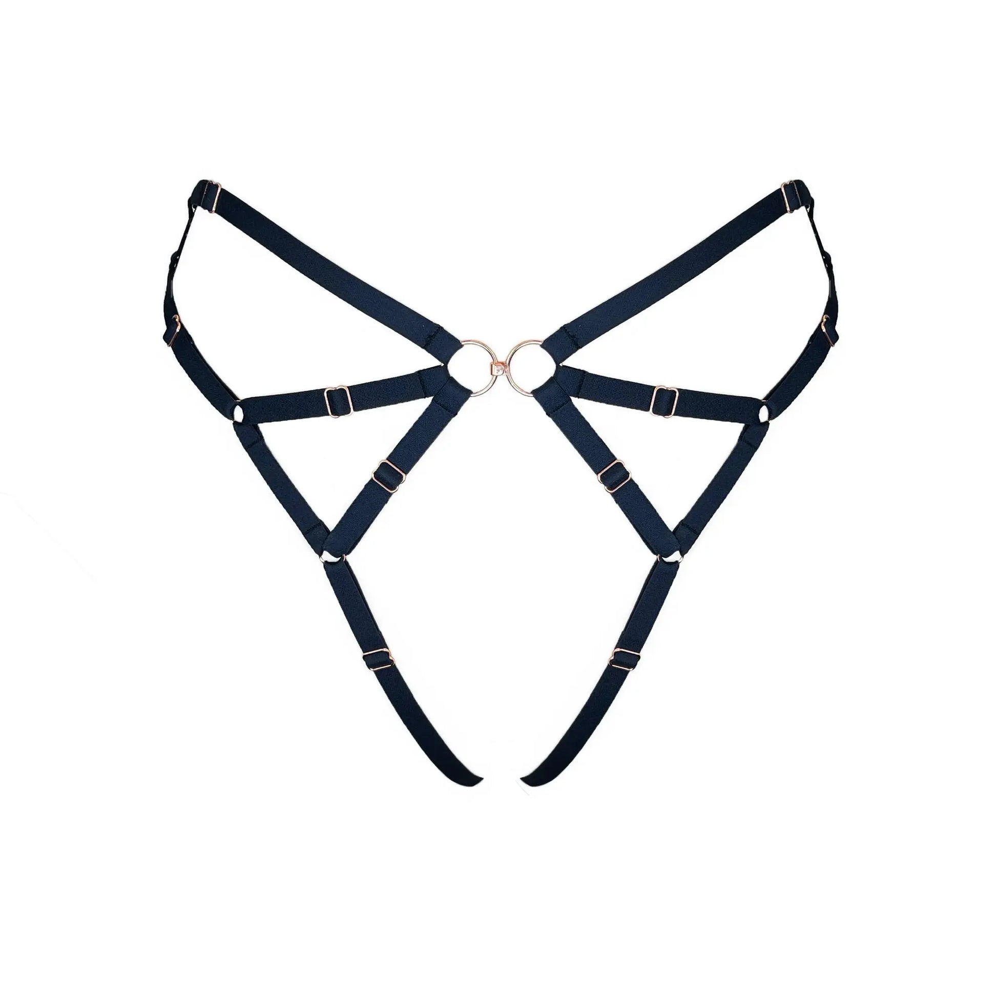 Black soft touch elastic harness panty fully adjustable in rise and contour