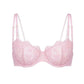 Pink lace, underwire, high support bra with adjustable straps and back closure