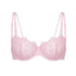 Pink lace, underwire, high support bra with adjustable straps and back closure