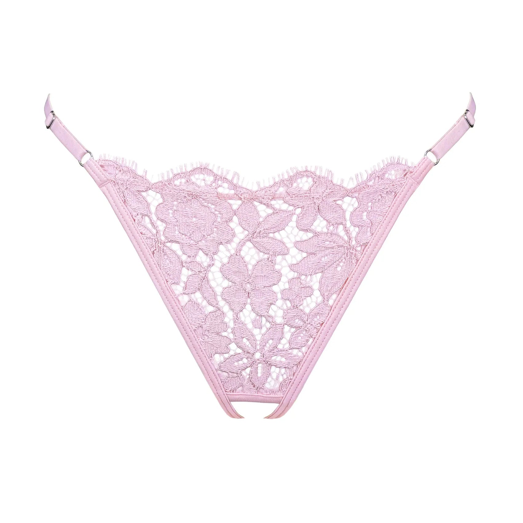 Frisson Thong Ouvert Rose - Monique Morin Lingerie