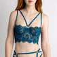 Blue lace underwire bustier with high support, adjustable straps and adjustable back closure