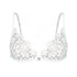 White lace triangle bralette with front closure and adjustable straps and back band