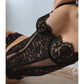 Black lace corset with flexible underwire, high support, adjustable straps and adjustable back clasp closure