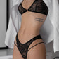 Black Lace Bralette with cutout strap detail and back closure and cutout illusion moderate coverage panty