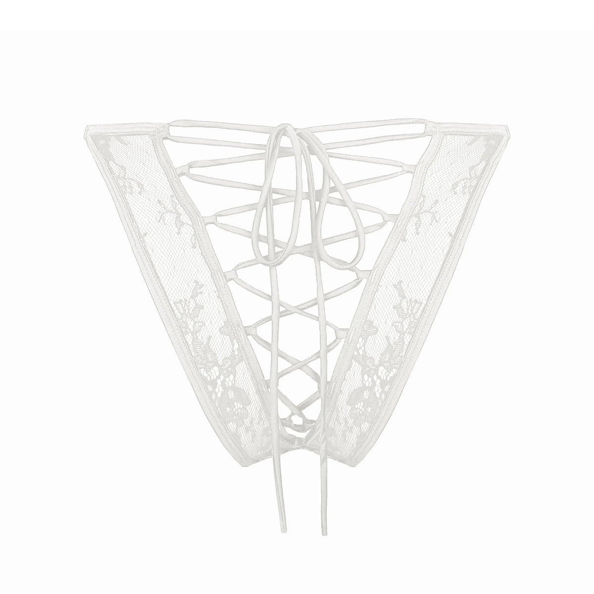 White ultra fine lace bikini panty with corset-style lace up back
