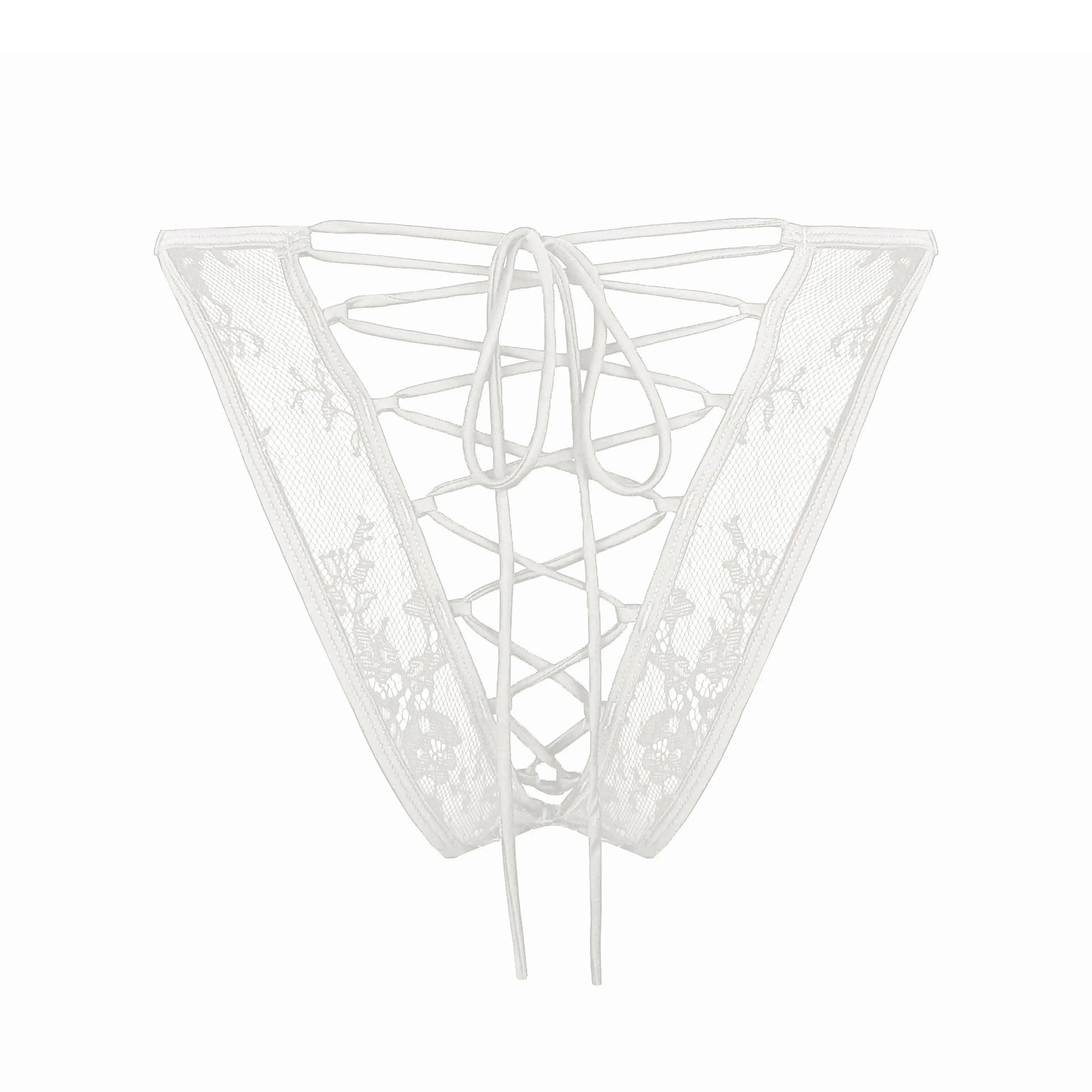 White ultra fine lace bikini panty with corset-style lace up back
