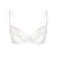 White ultra-fine floral lace balconette bra with flexible underwire, back closure and adjustable straps