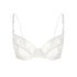 White ultra-fine floral lace balconette bra with flexible underwire, back closure and adjustable straps