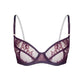Burgundy ultra-fine floral lace balconette bra with flexible underwire, back closure and adjustable straps