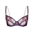Burgundy ultra-fine floral lace balconette bra with flexible underwire, back closure and adjustable straps